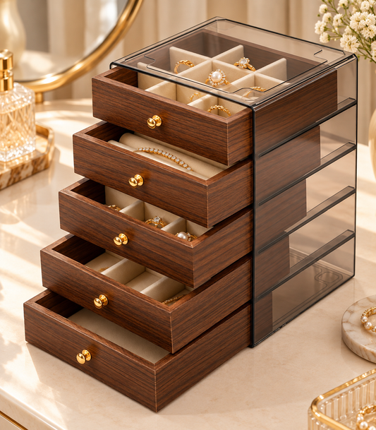 Acrylic Transparent 5 Tier Jewelers Organizer With Drawer