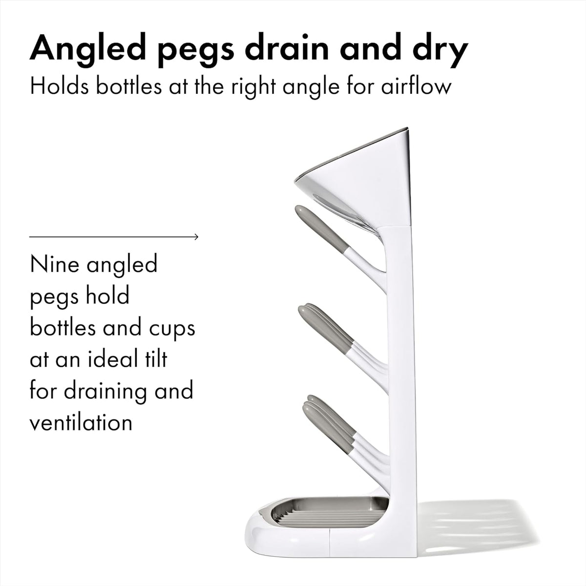 OXO Tot Space-Saving Baby Bottle Drying Rack, Compact Dish Drying Rack with Removable Trays