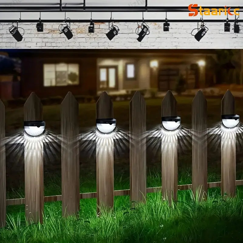 Solar Fence Post Light Semi-Circle LED Waterproof Powered Wall Lights Outdoor (Pack Of 4)