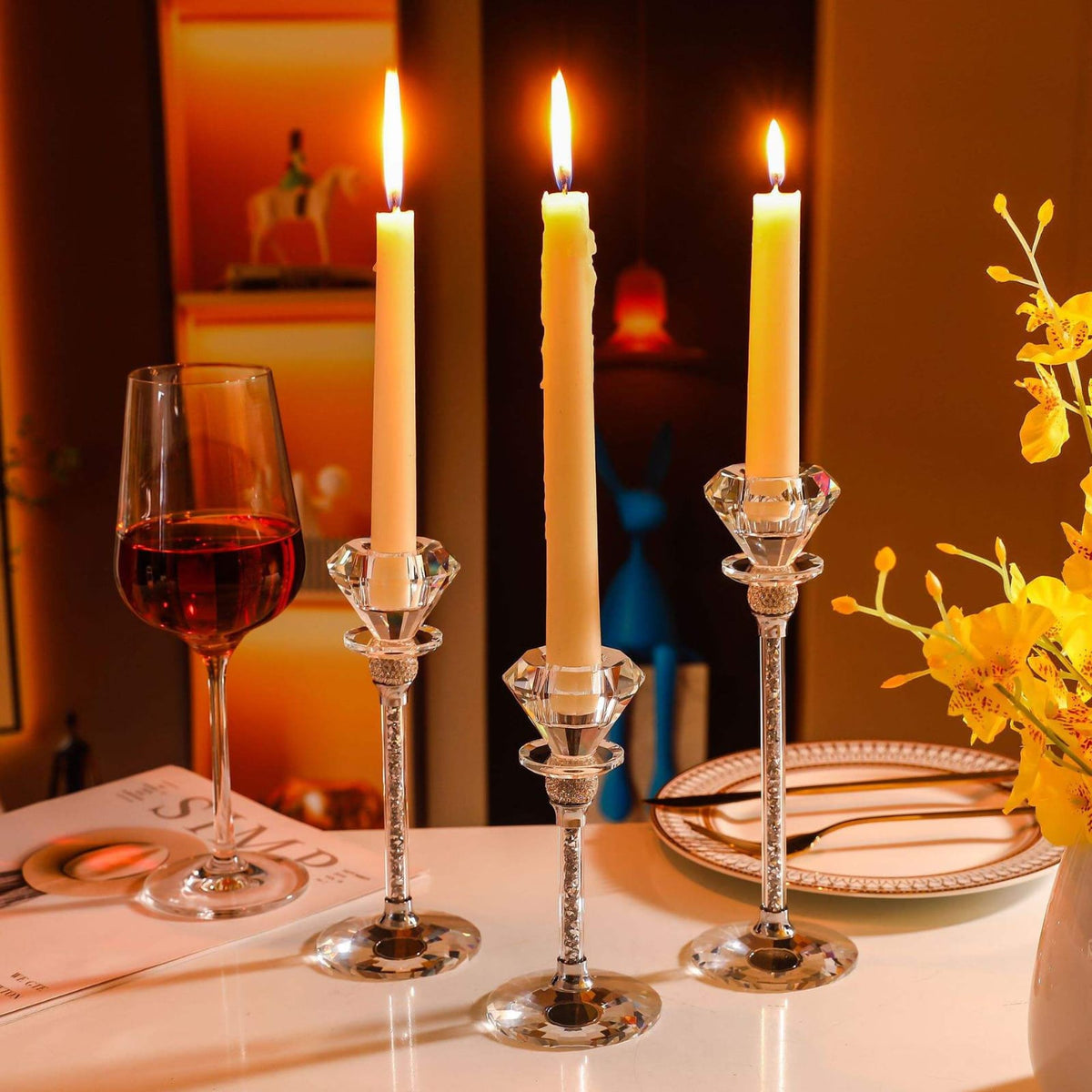 Crystal Candlestick Holder With Diamond Head