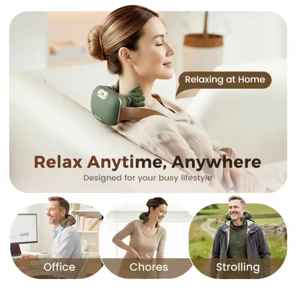 Portable Wireless Neck & Back Massager with Heat – Electric Kneading Pain Relief