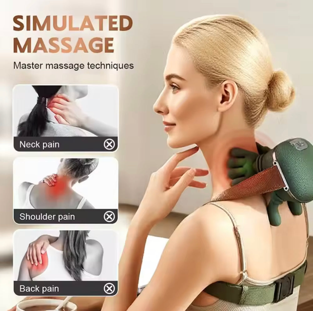 Portable Wireless Neck & Back Massager with Heat – Electric Kneading Pain Relief