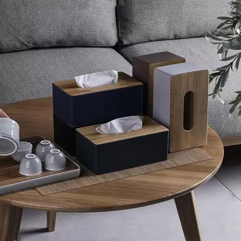 Modern Tissue Box Holder With Bamboo Lid
