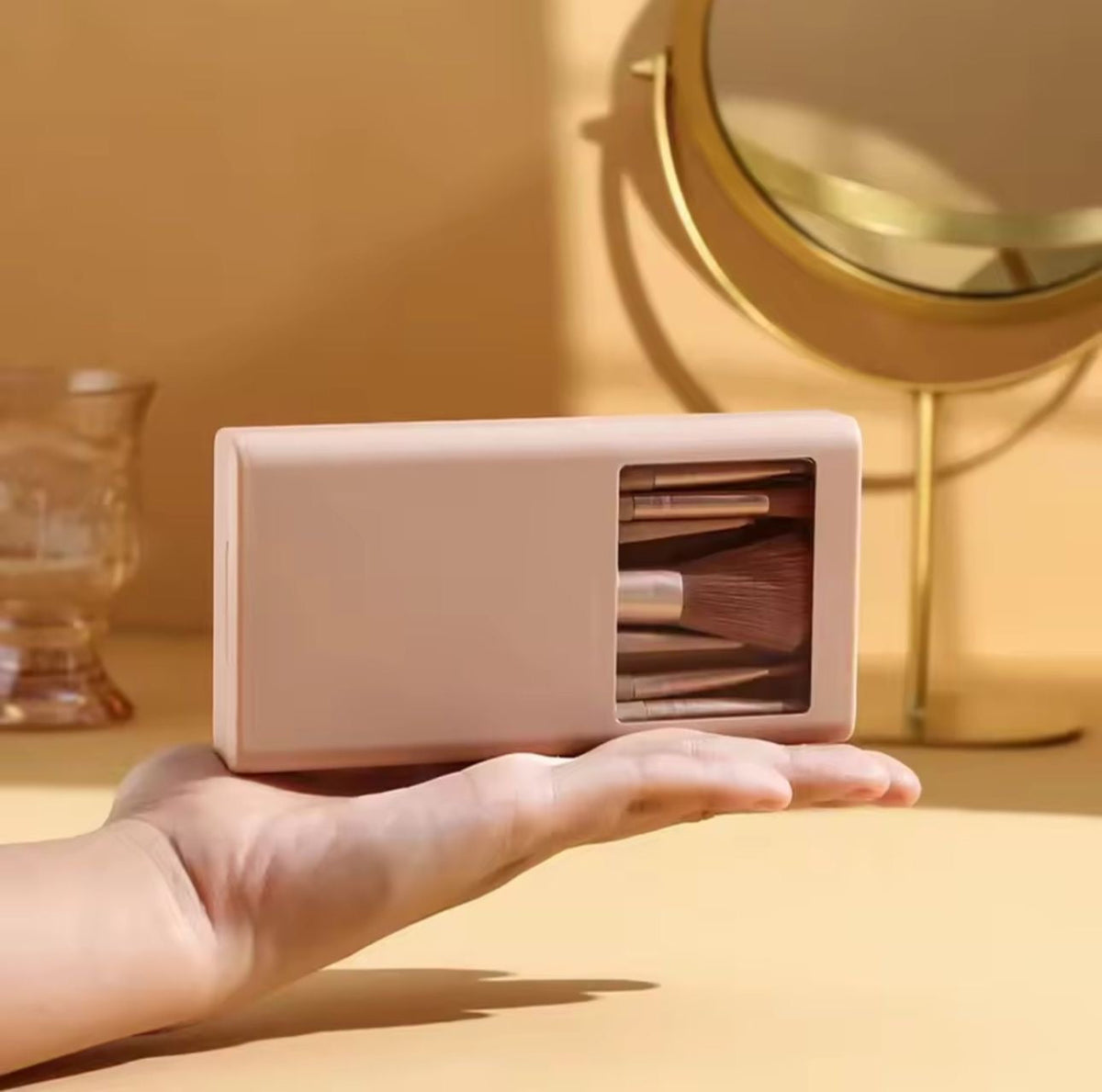 5-Piece Mini Makeup Brush Set with Mirror & Protective Case
