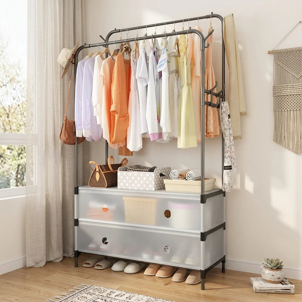 Double Pole Clothes Stand With Drawer