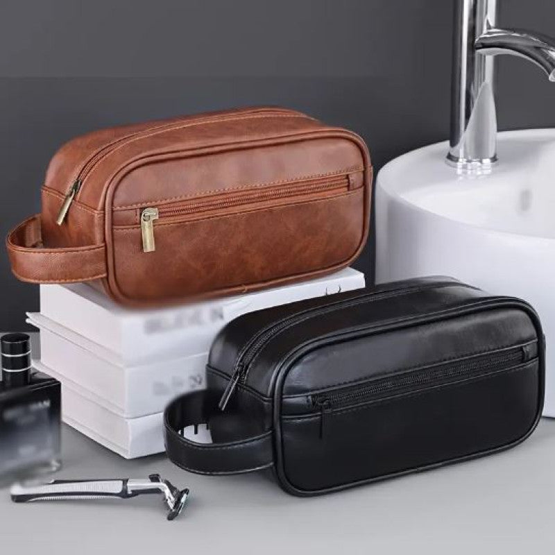 PU Leather Toiletry Bag Waterproof, Hanging Washbag for Travel, Essential Toiletries Organizer.