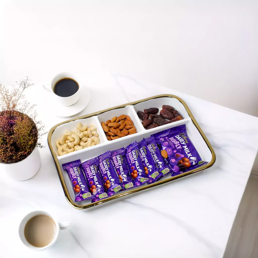 White And Gold Luxury 4 Compartment Serving Tray