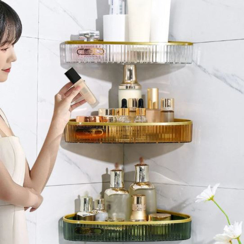Acrylic Luxurious Style Wall Mounted Corner Organizer – No-Drill Floating Vanity Shelf