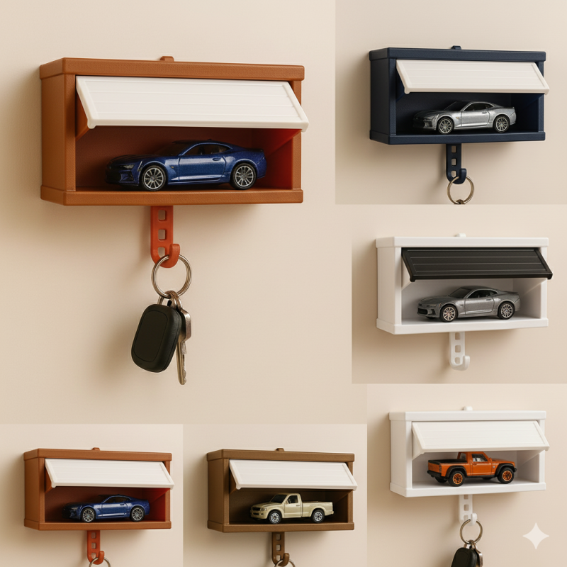 3D Decorative Wall Mounted Garage Keys Holder With Openable Door