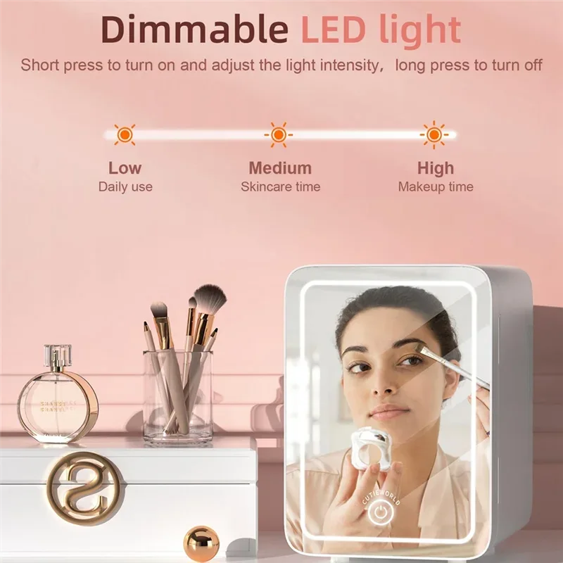4L Portable Mini Makeup Fridge with LED Mirror | Skincare Cooler & Warmer for Home & Car