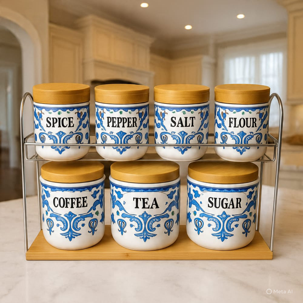 Creative 7Pcs Spice Kitchen Jars Set Wooden Lid