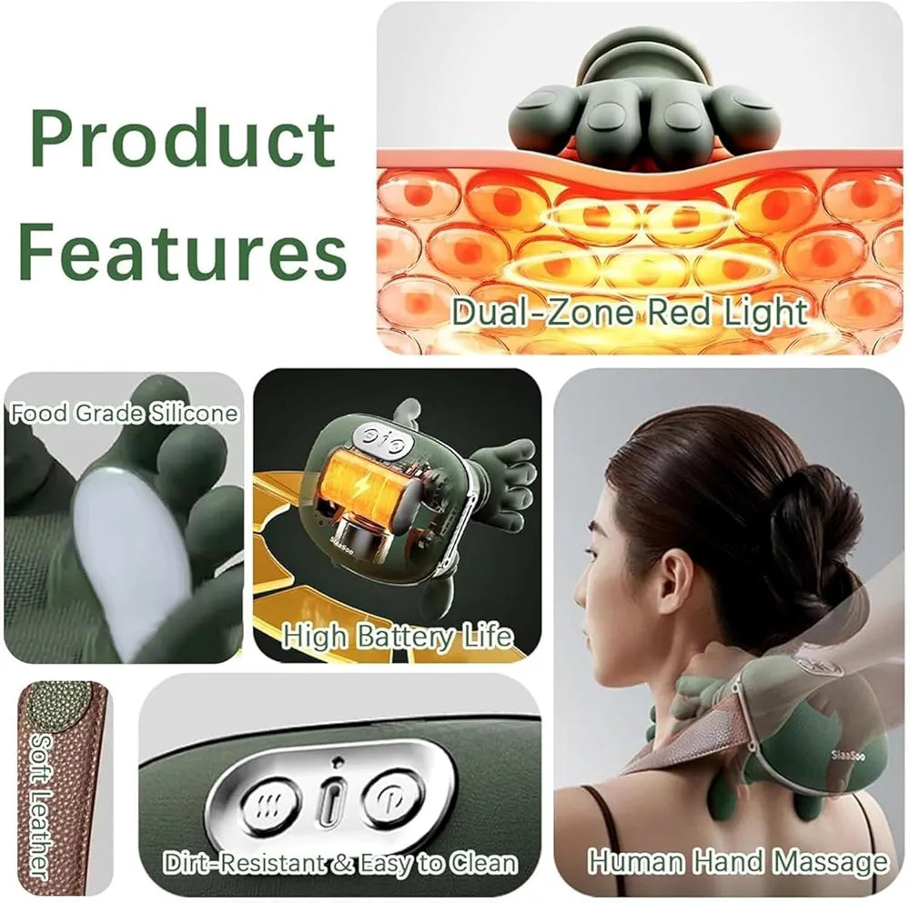 Portable Wireless Neck & Back Massager with Heat – Electric Kneading Pain Relief