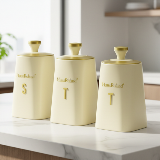 HausRoland Canister 3Pcs Tin Storage Sugar Tea Coffee Jars Set