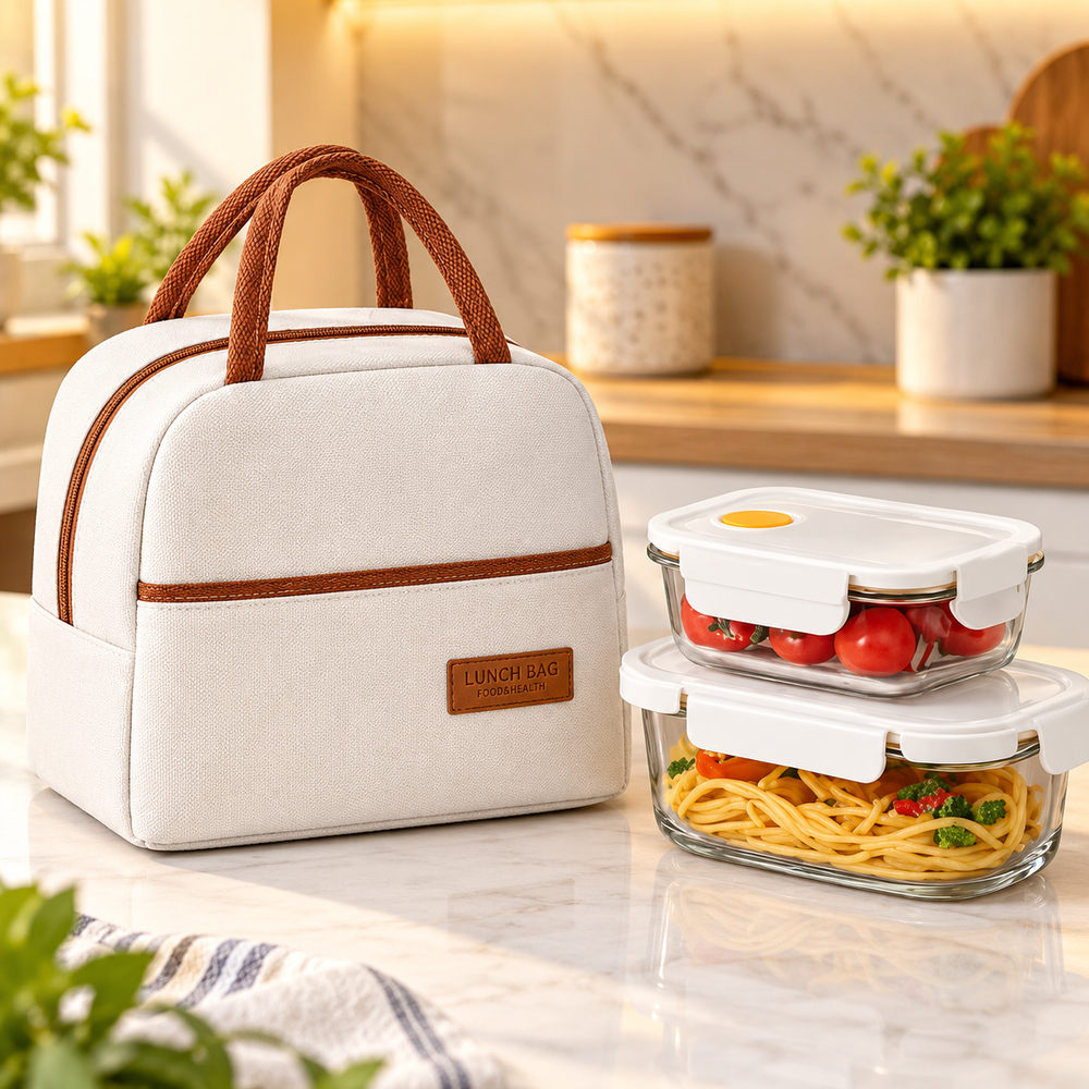 Insulated Lunch Bag with Glass Food Containers
