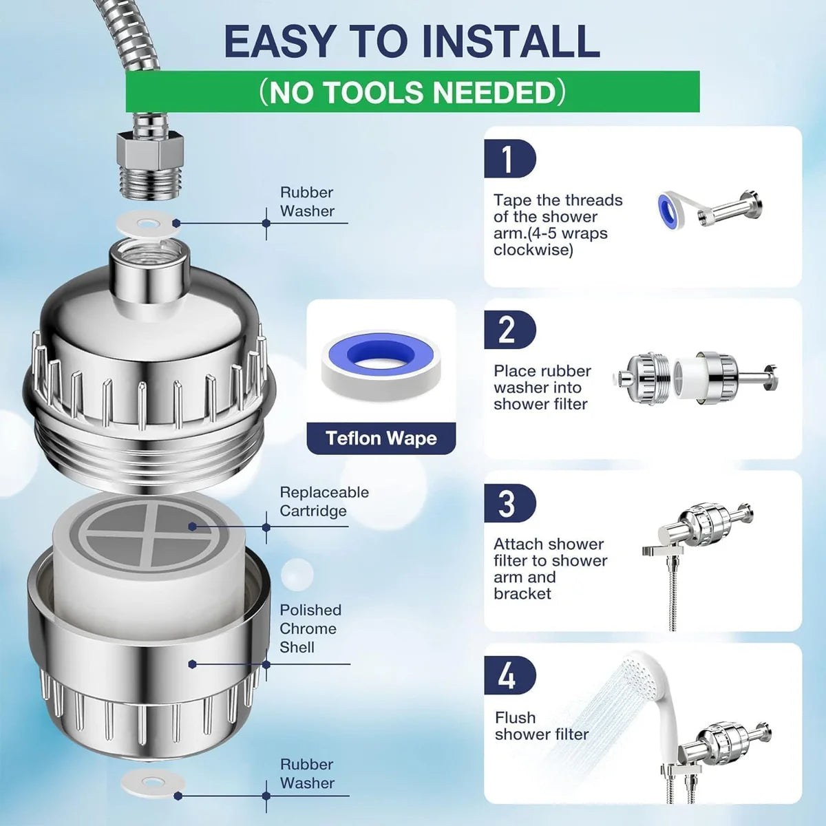 Aqua Hard Water Filter & Shower Head Combination Designed To Protect Skin & Hair
