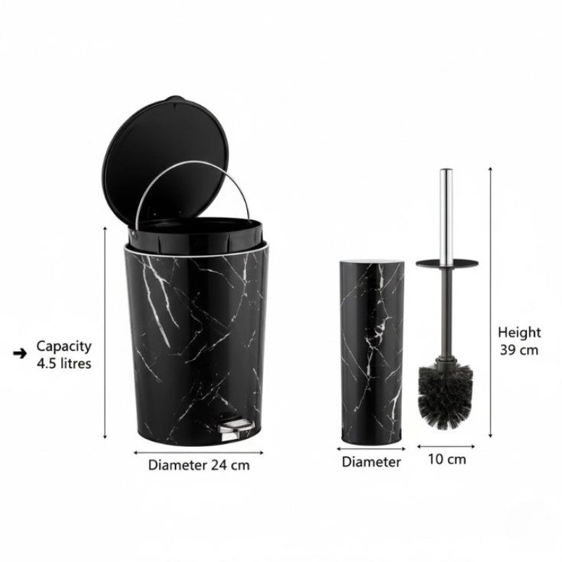 Limon Marble Print Luxury Dustbin Brush Set