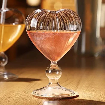 Ribbed Heart Glass Sipper with Bent Straw