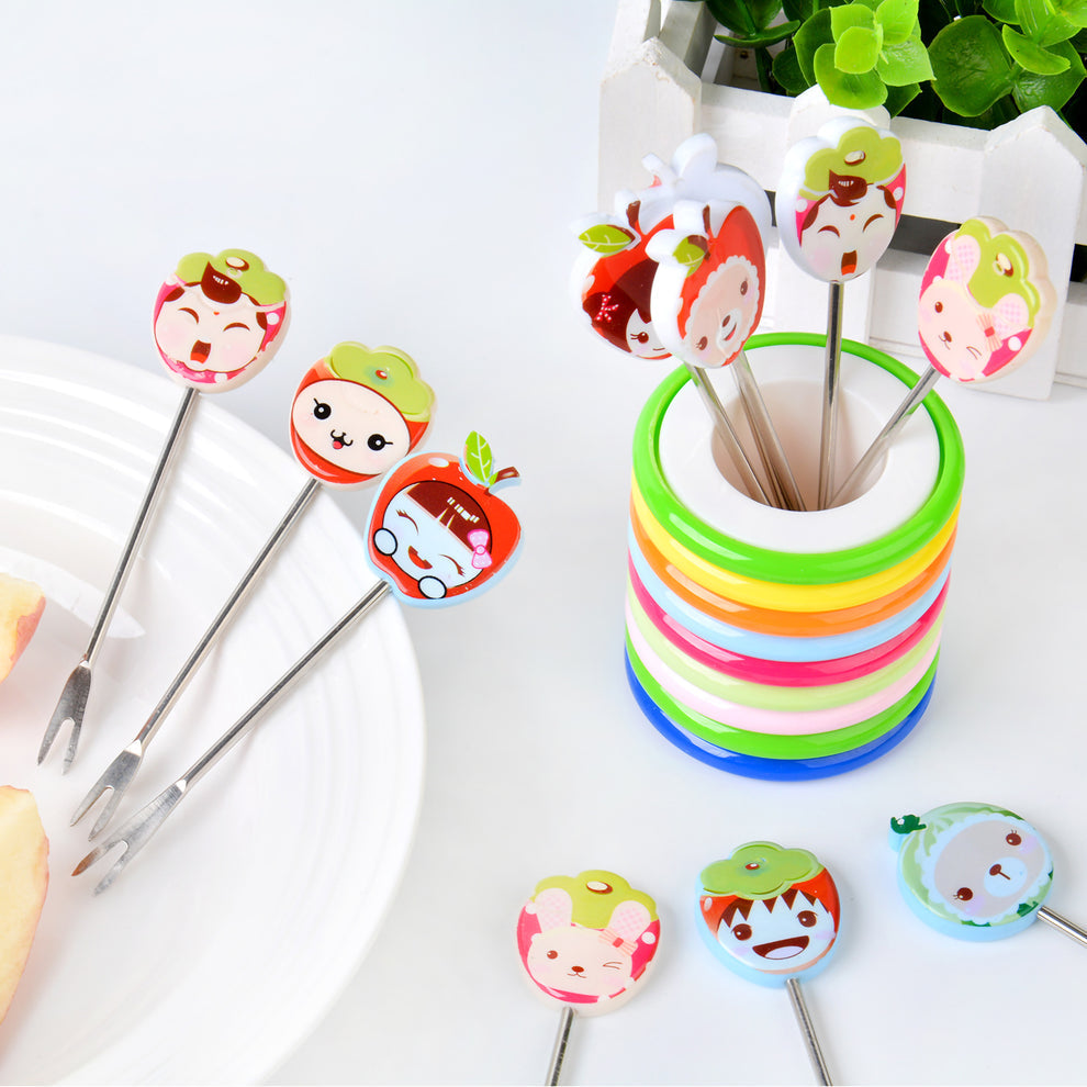 6 Pcs Cartoon Shape Fruit Fork Set