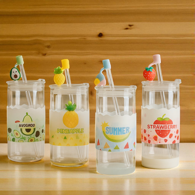 Airtight Glass Water Cup With Straw & Lid 410 ML