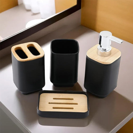 4 Pcs Bamboo Bathroom Accessories Set