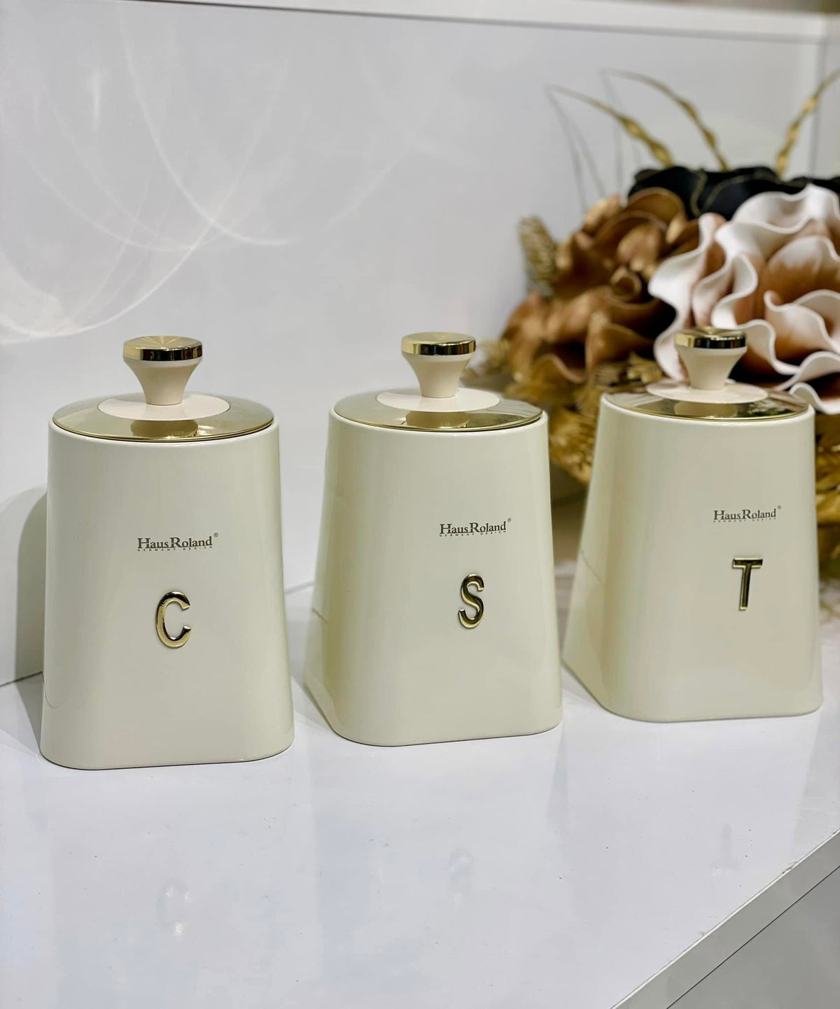 HausRoland Canister 3Pcs Tin Storage Sugar Tea Coffee Jars Set