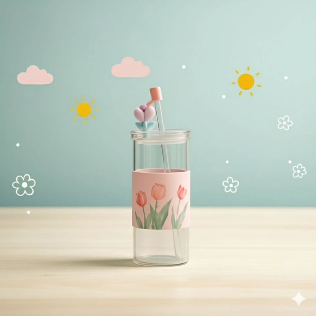 Airtight Glass Water Cup With Straw & Lid 410 ML