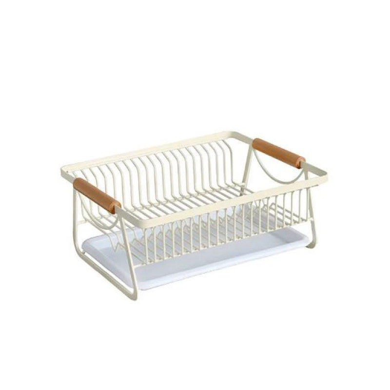 Metal Kitchen Dish Drying Rack With Wooden Handle