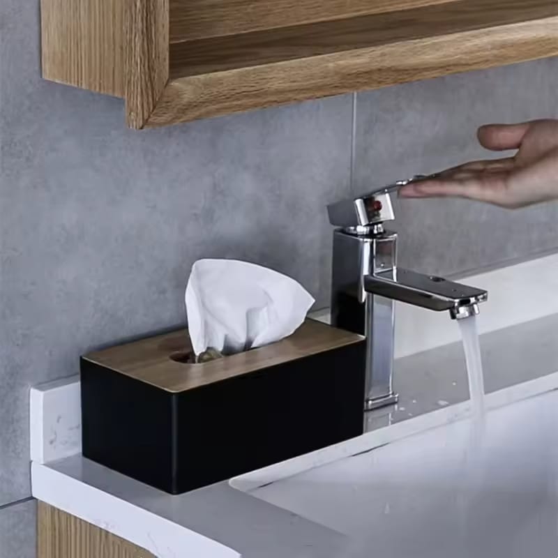 Modern Tissue Box Holder With Bamboo Lid