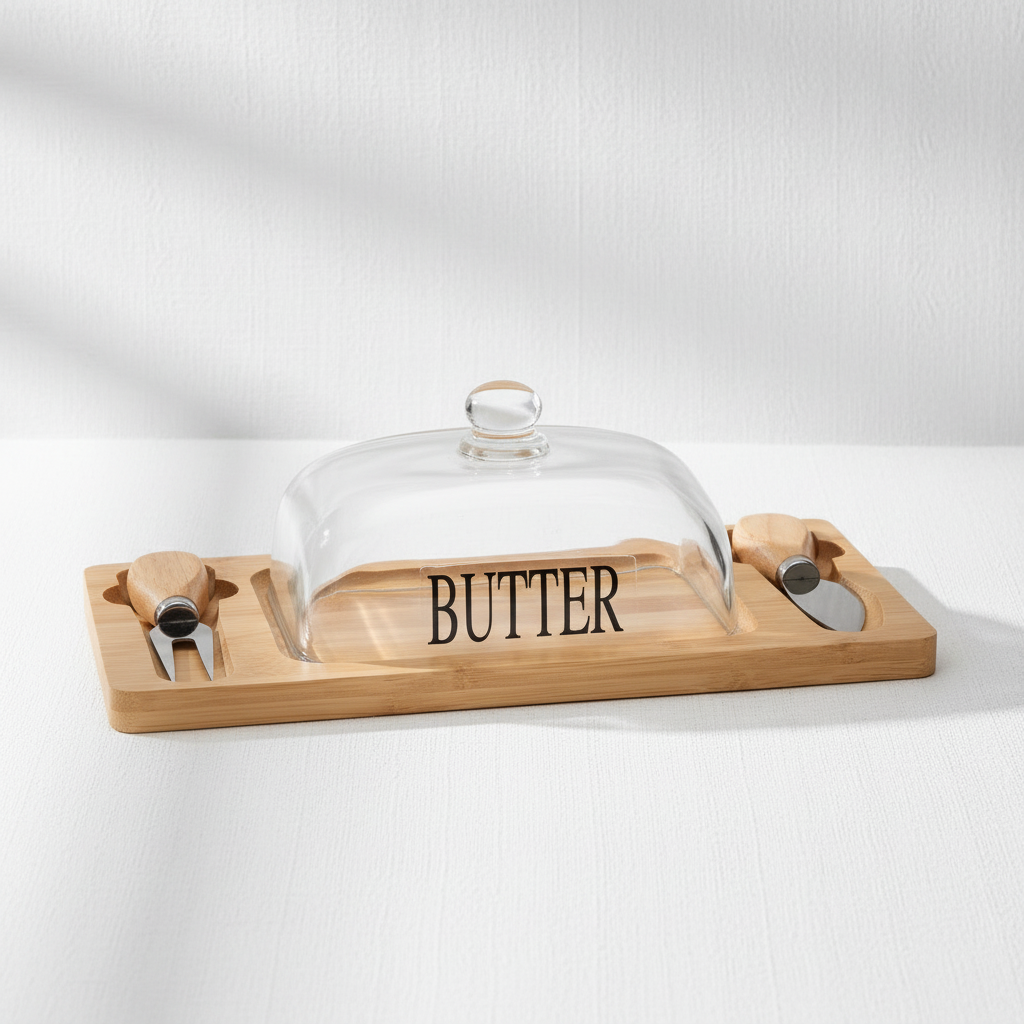 Glass Butter Keeper Box with Serving Set