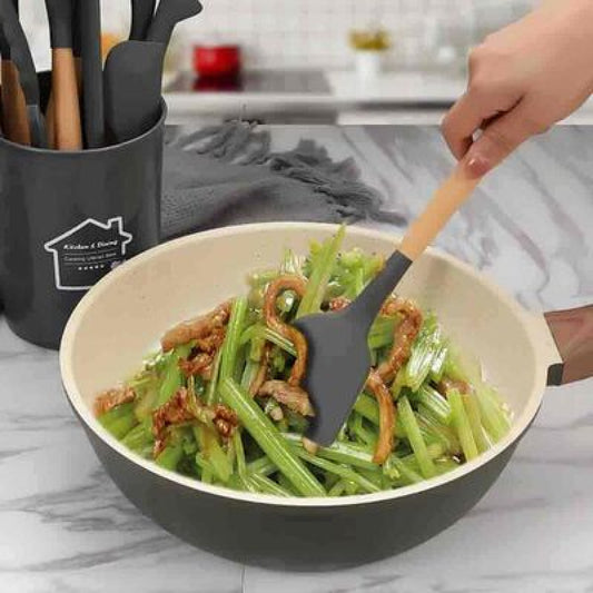 Silicone Cooking Utensils Spatula Wooden Handle