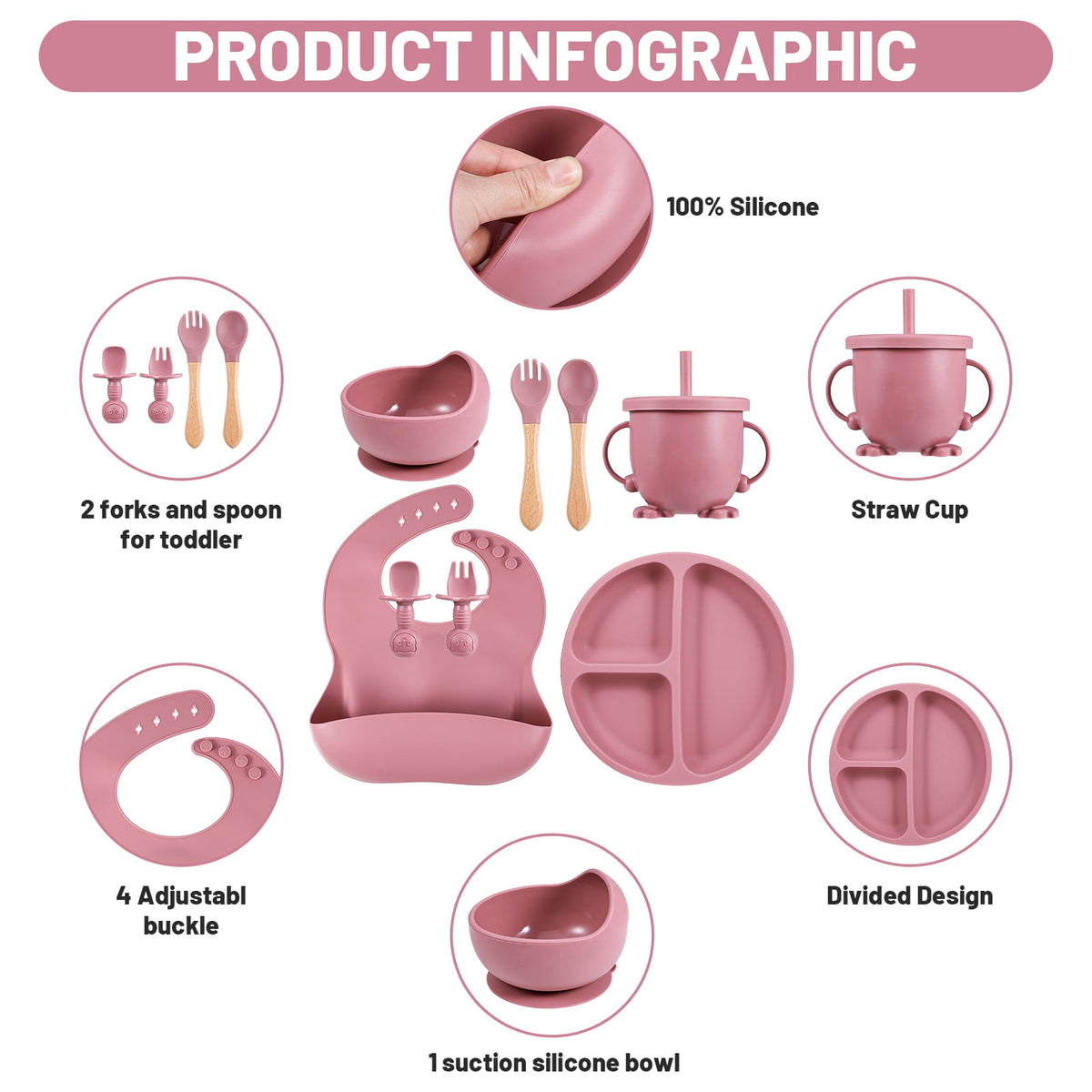 Silicone 8In1 Baby Tableware Feeding Set