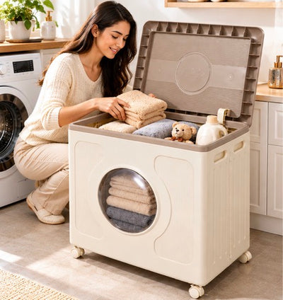 Large Capacity Foldable Laundry Storage Organizer Box With Wheels