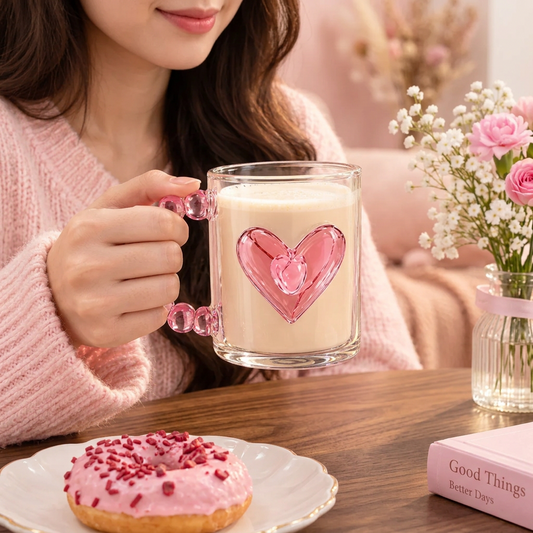Cute Romantic Heart Glass With Beaded Handle