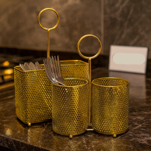 2 Section Golden Cutlery Holder