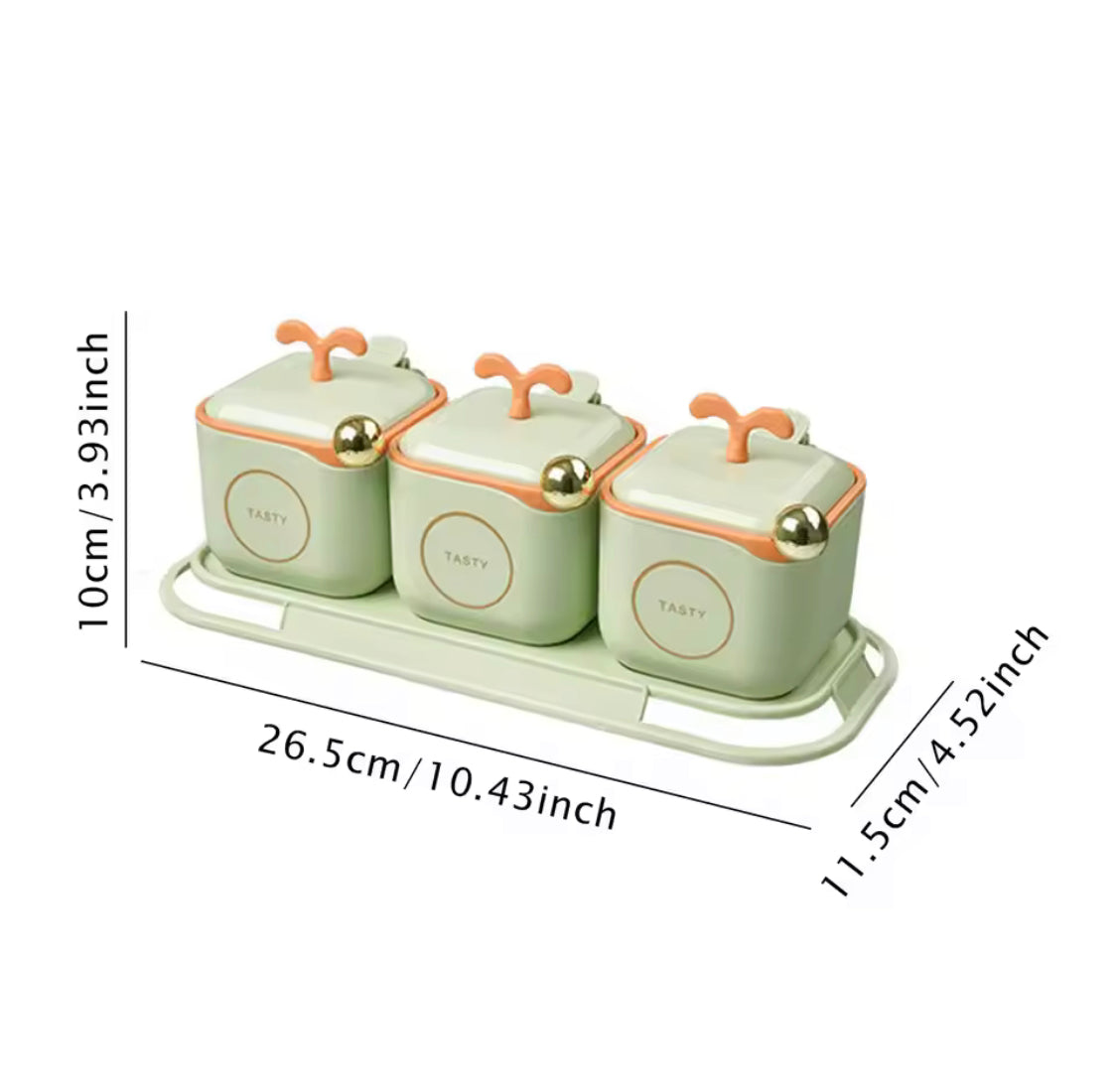 Airtight 3-Piece Modern Spice Jar Set with Tray & Spoons