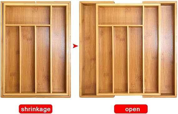 Adjustable Luxury Wooden bamboo Cutlery Organizer