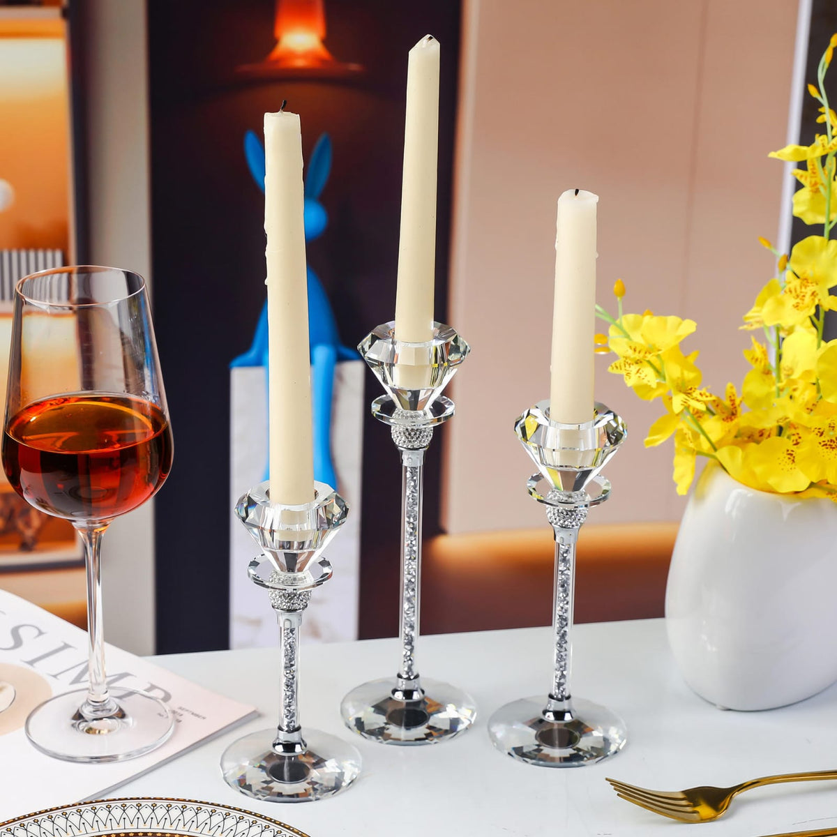 Crystal Candlestick Holder With Diamond Head