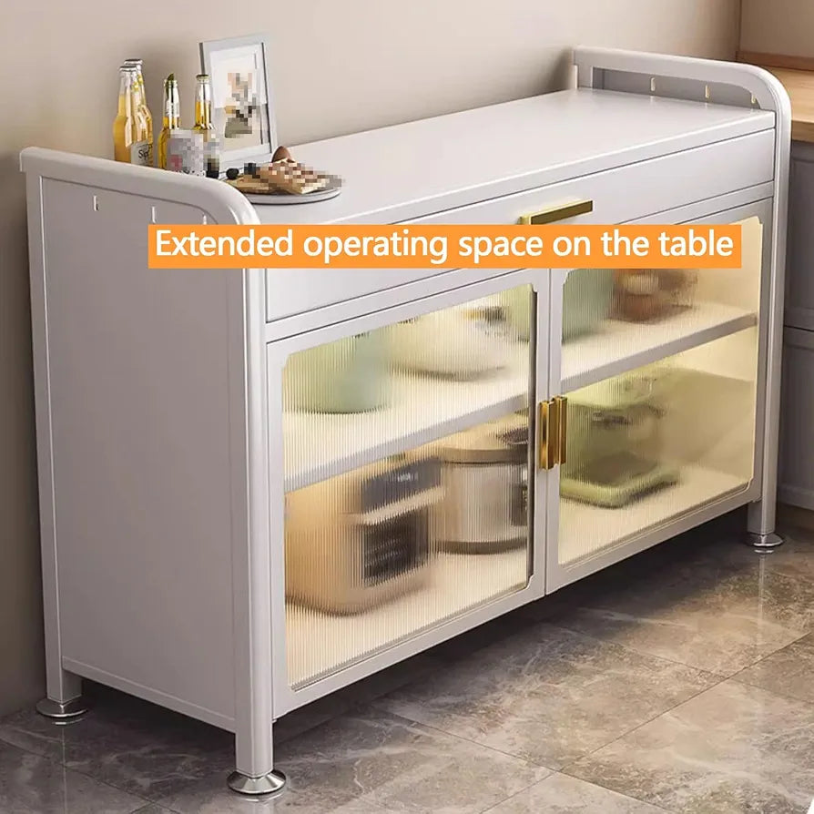 Binca Luxe Counter Cabinet Sleek Off-White Finish With Brushed Gold Handles