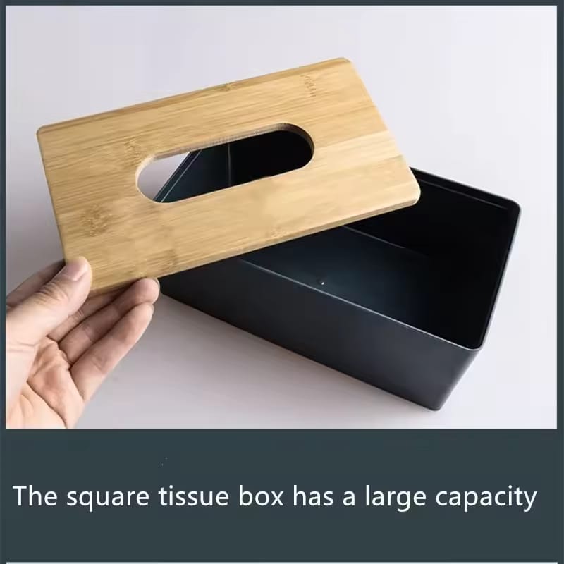 Modern Tissue Box Holder With Bamboo Lid