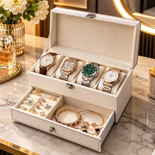 2 Layer PU Leather Watch & Jewelers Organizer Box