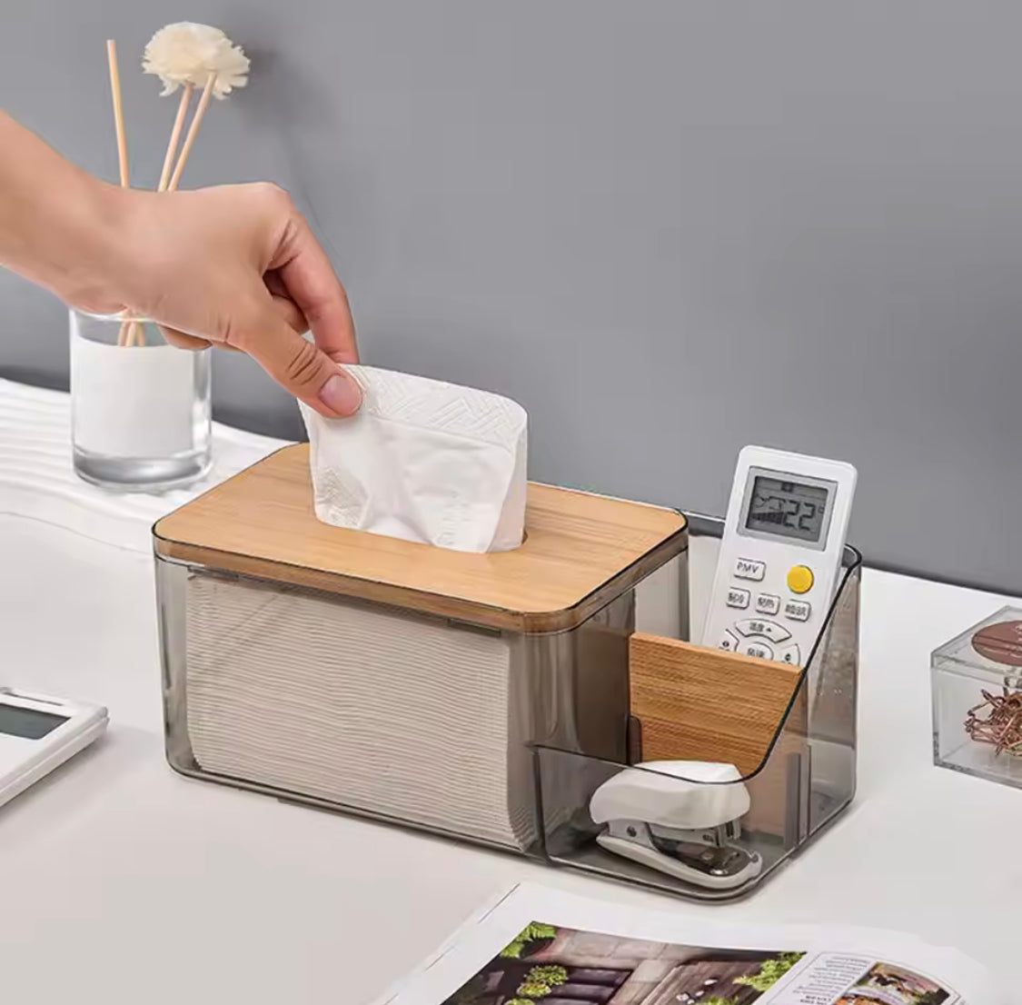 Acrylic Tissue Box With Wooden Cover