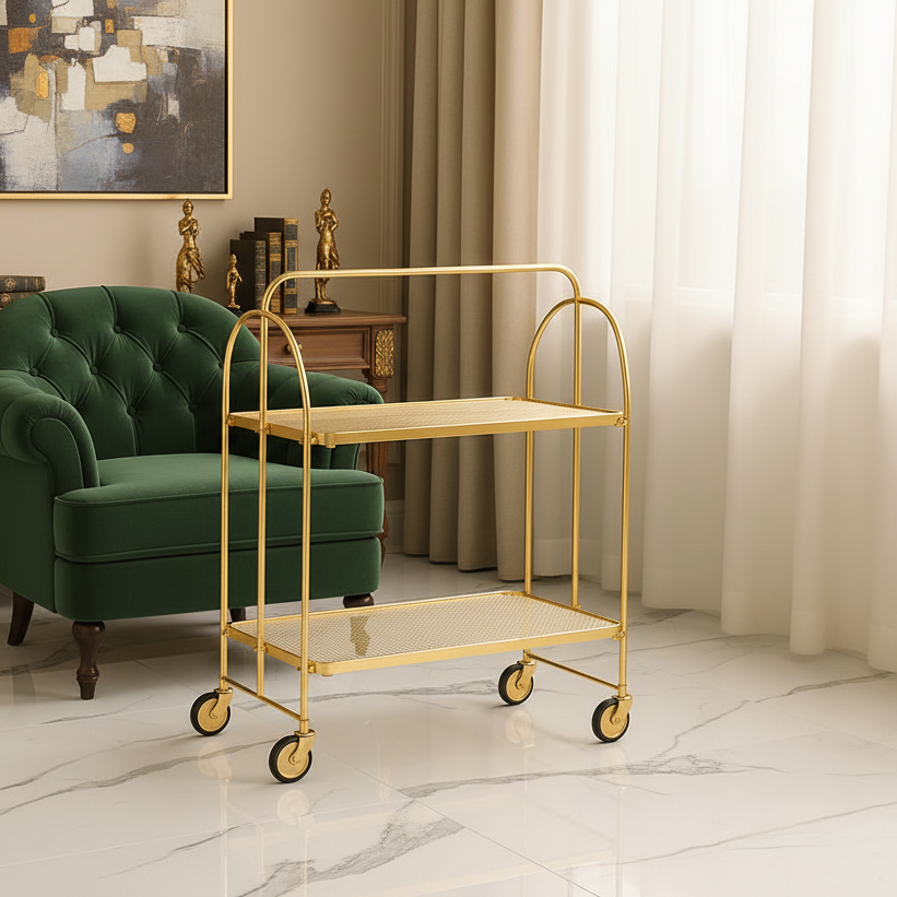 Modern Gold Folding Bar Cart Trolley