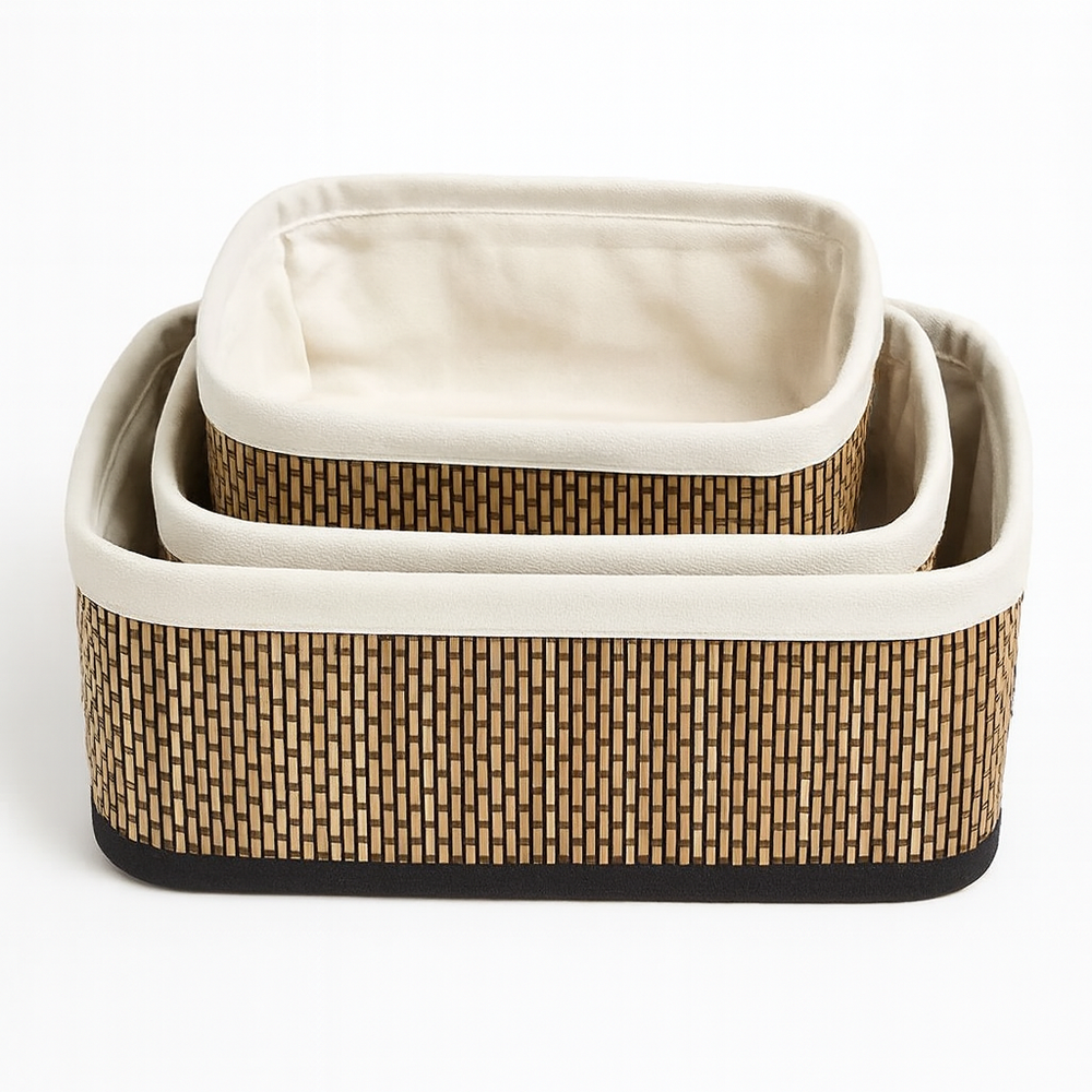 3-Piece Multipurpose Storage Bamboo Basket Set