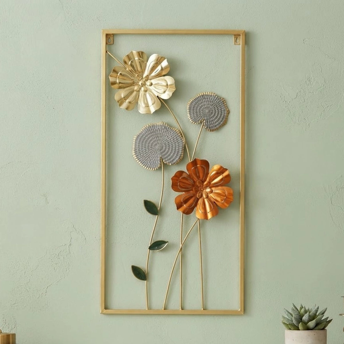 Wall Mounted 3D Gold & Copper Floral Metal Decor