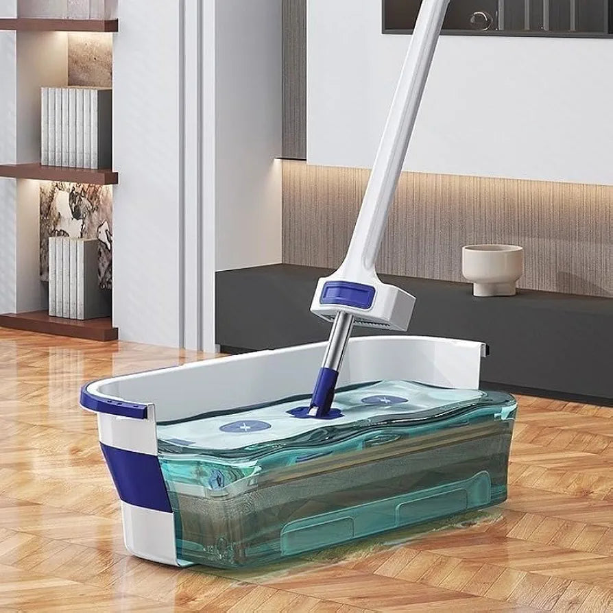 Hands-Free Flat Squeeze Mop and Folding Bucket Set