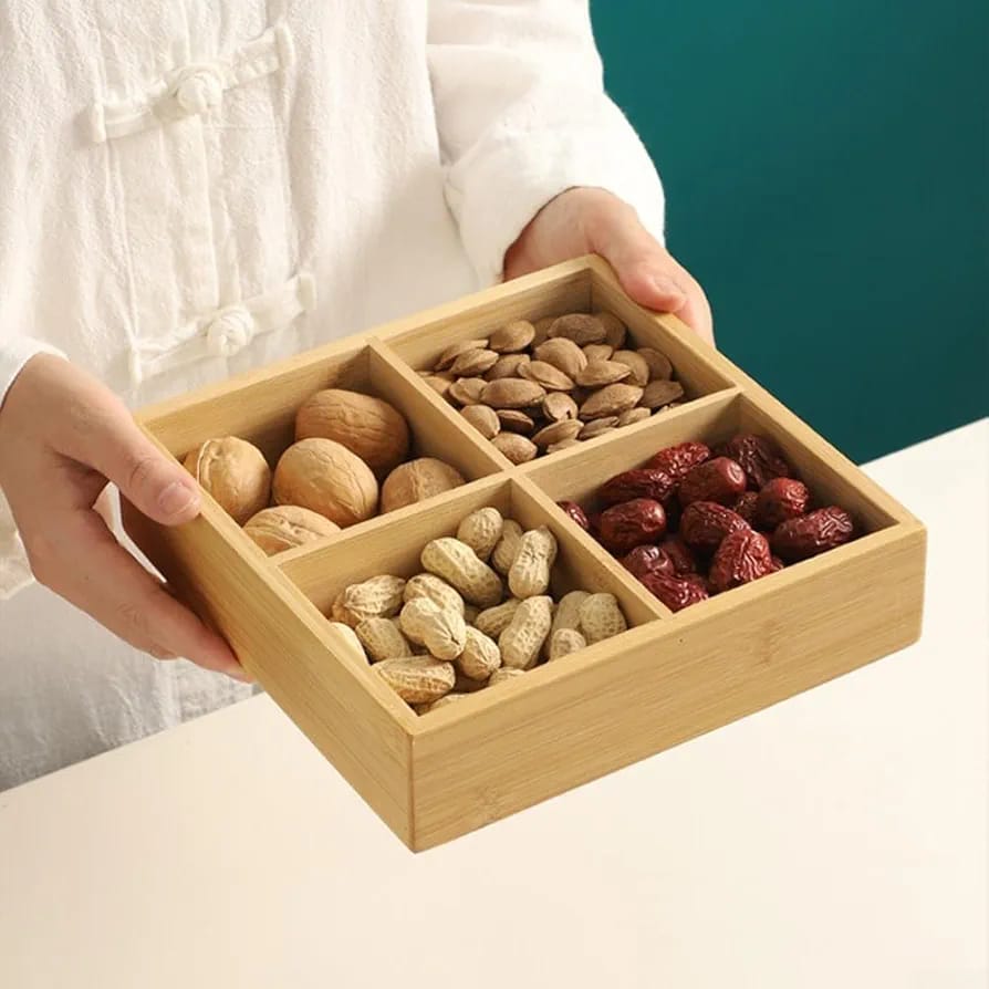 Elegant 4 Portion Wooden Serving Tray