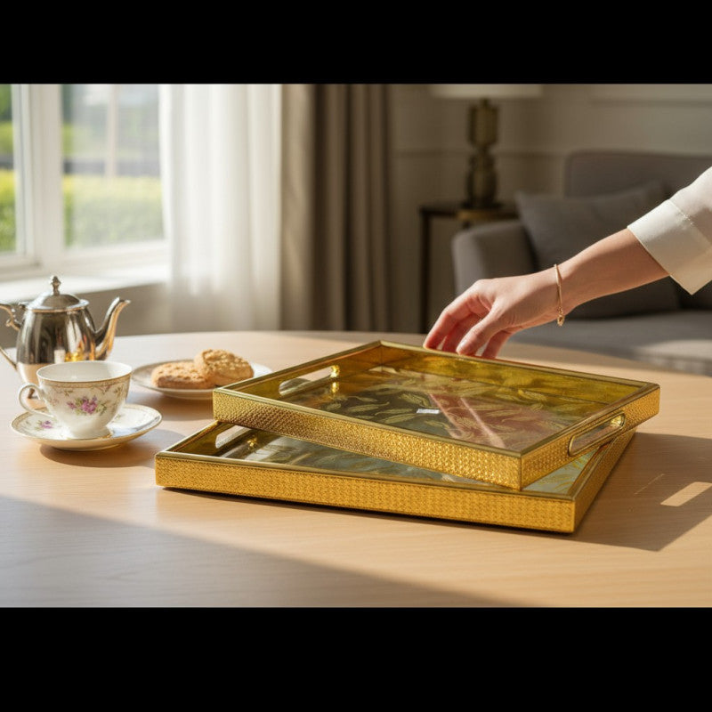 Luxurious Golden 2-Piece Tray Set
