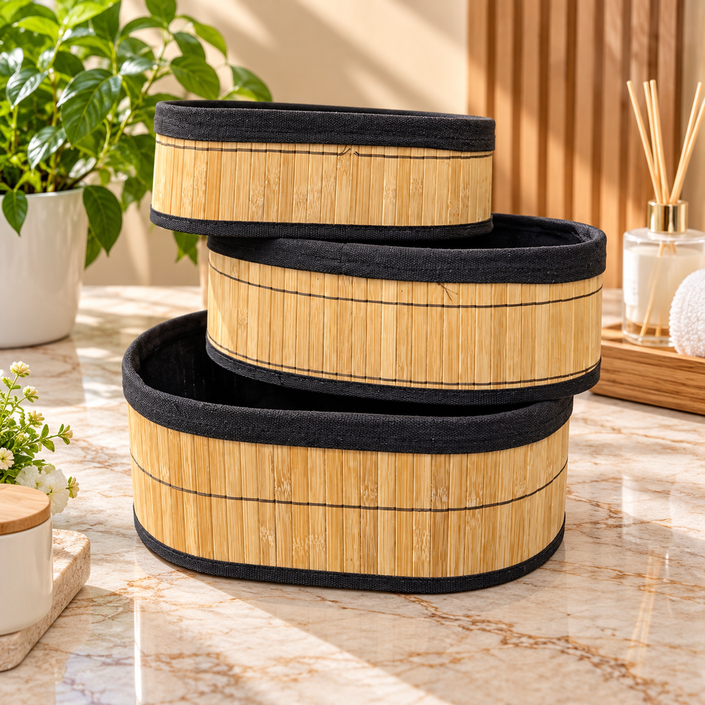 Bamboo vanity Storage Basket (3pcs Set)