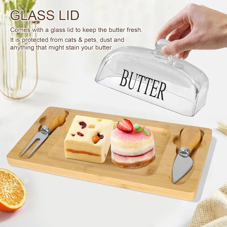 Glass Butter Keeper Box with Serving Set