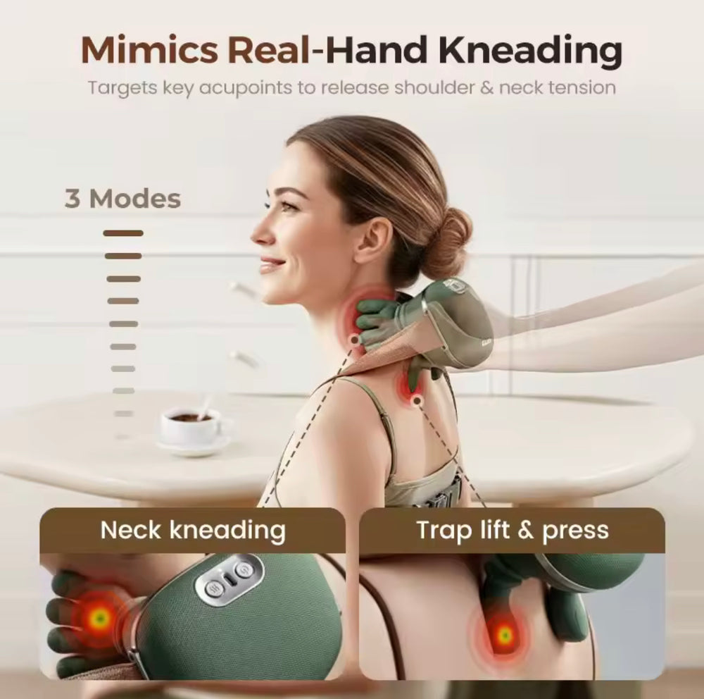 Portable Wireless Neck & Back Massager with Heat – Electric Kneading Pain Relief